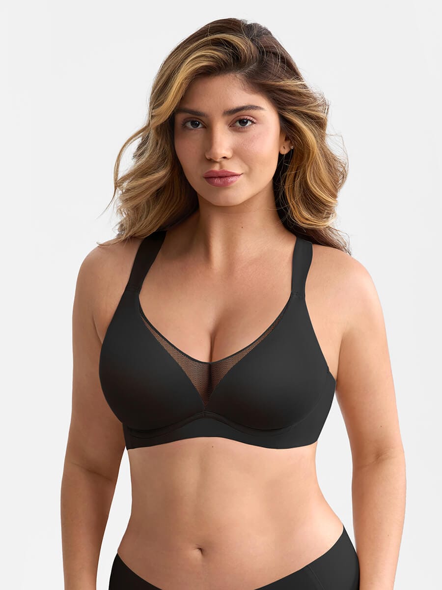 BBB Virtually Full Coverage Underwire Side Boning Mesh Plunge Minimizer Bra
