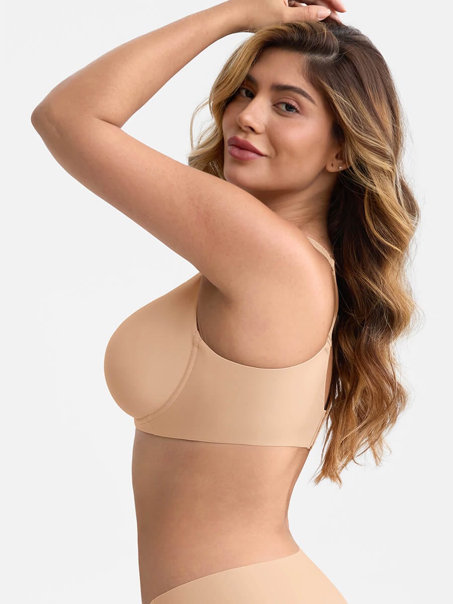 BBB Virtually Full Coverage Underwire Side Boning Mesh Plunge Minimizer Bra