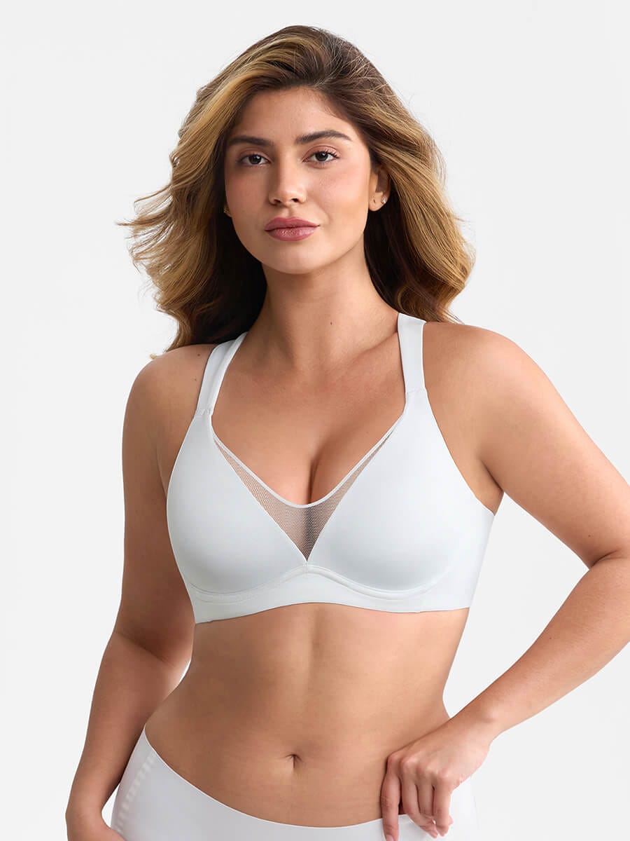 BBB Virtually Full Coverage Underwire Side Boning Mesh Plunge Minimizer Bra