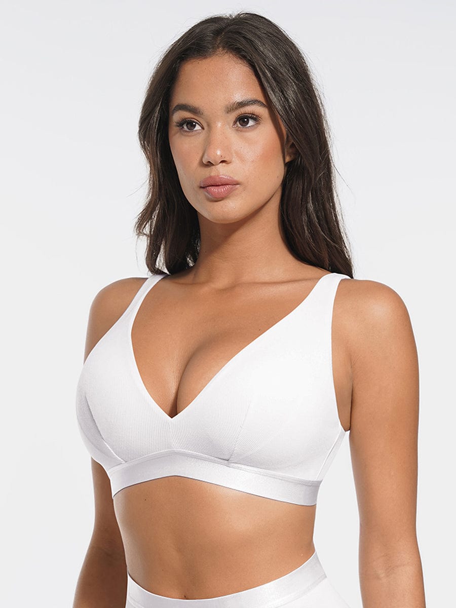 Wholesale Deep V Neck Rib Modal All Day Wear Bralette with Removable Pads