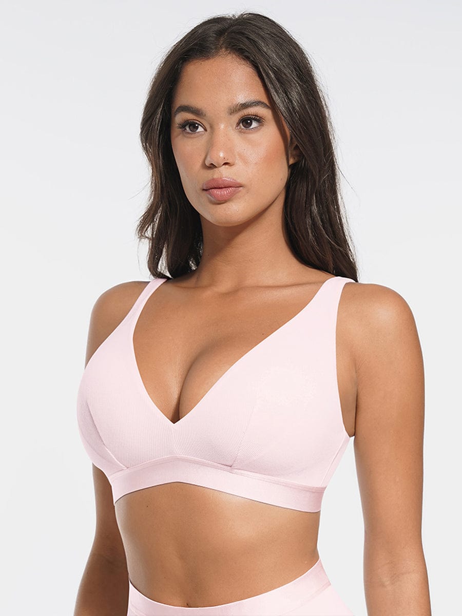 Wholesale Deep V Neck Rib Modal All Day Wear Bralette with Removable Pads