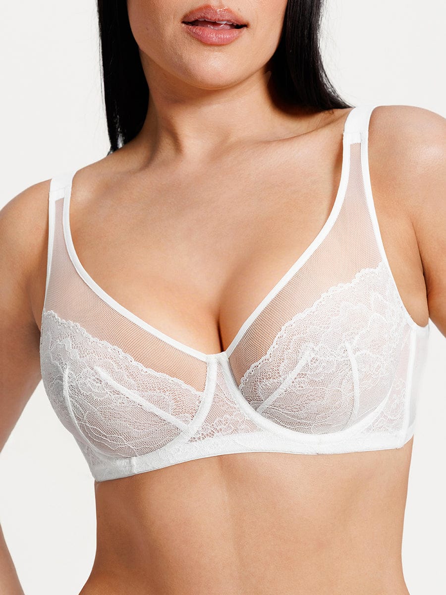 Wholesale Minimizing Bra Full Coverage Unlined Lace Mesh Side Support Underwire Smooth Back
