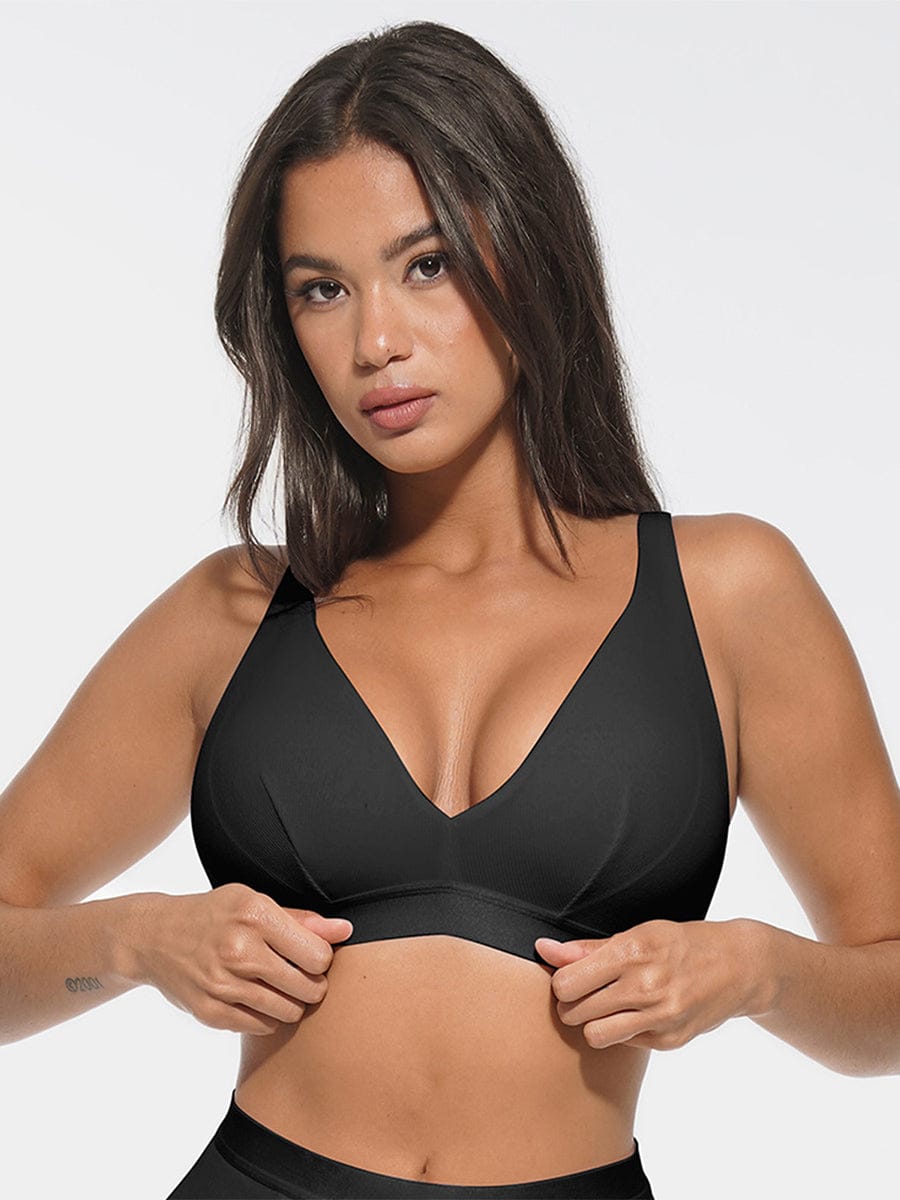 Wholesale Deep V Neck Rib Modal All Day Wear Bralette with Removable Pads