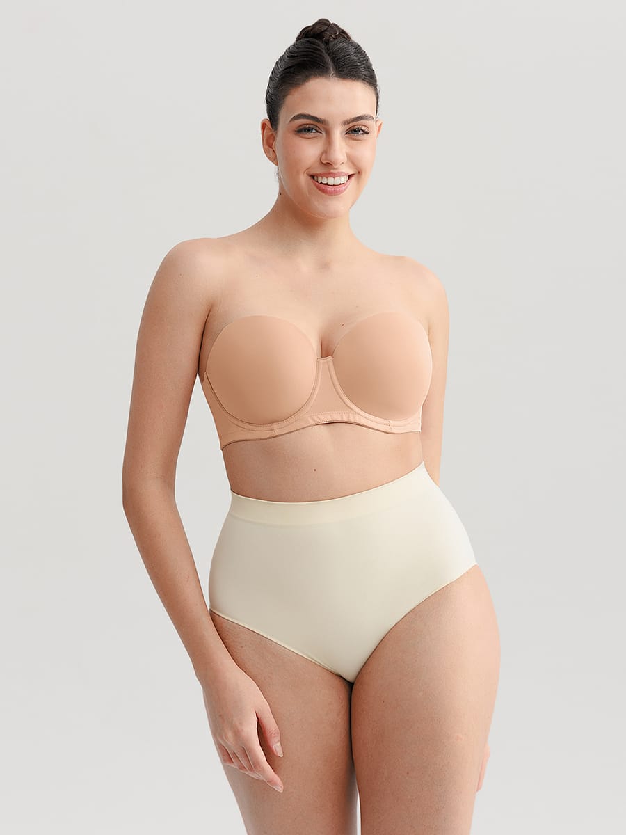Wholesale Strapless Non-slip Gathering Bust Support Underwire 1/2 Cup Bra