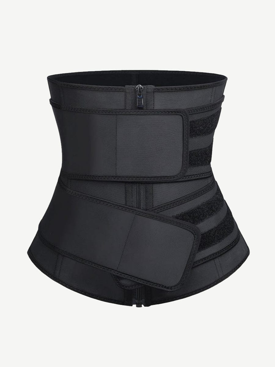 Wholesale Plus Size Black Latex Waist Cincher with Zipper and Adjustable Belt