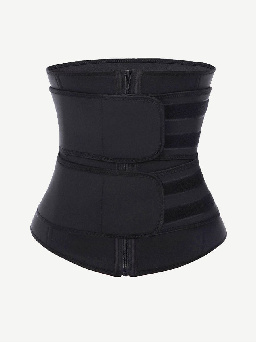 Wholesale Plus Size Black Latex Waist Cincher with Zipper and Adjustable Belt